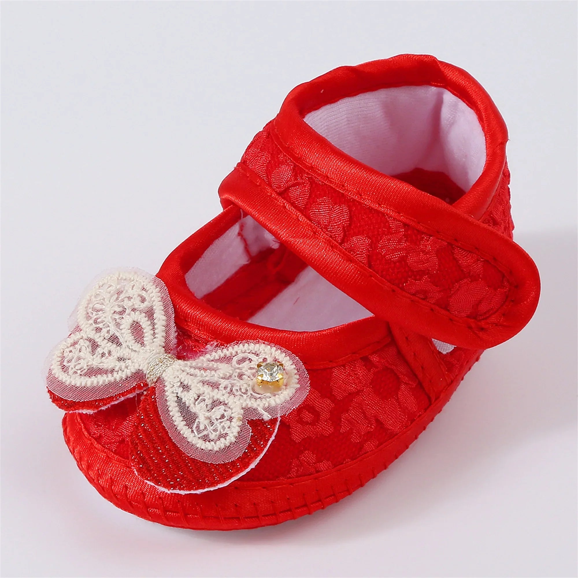 Baby Girls Princess Shoes and Turban Hat Set Bow Decor Lace Soft Non-slip Bottom First Walking Shoes