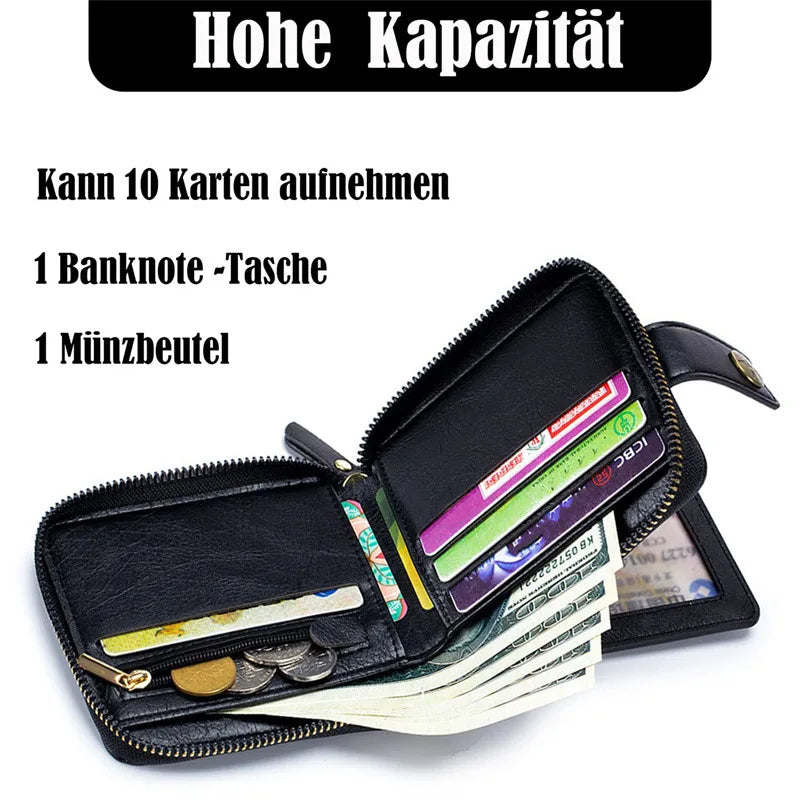 Leather Men’s Wallet Luxury Mens Purse Male Zipper Card Holders with Coin Pocket Rfid Wallets Gifts for Men Money Bag