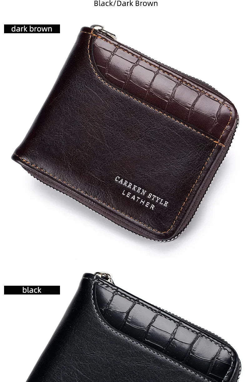 Leather Men's Wallet Luxury Mens Purse Male Zipper Card Holders with Coin Pocket Rfid Wallets Gifts for Men Money Bag