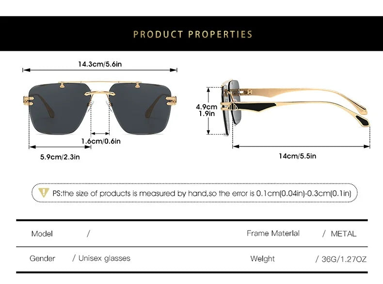 INS Popular Rimless Pilot Sunglasses Men Women Square Shades Retro Brand Female Sun Glasses Vintage Fashion Oculos De Sol UV400