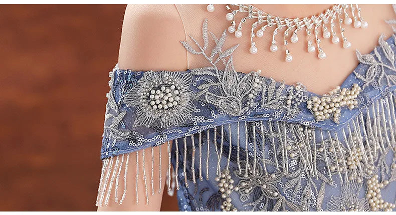 Girl Elegant Off Shoulder Dress Fashion Runway Show Luxurious Princess Dresses for Girls Birthday Party Long Kids Vestidos (Available)