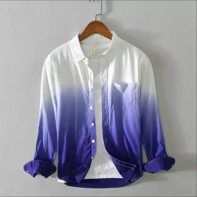 Men's shirts long sleeve shirts fashion design casual linen shirts gradient large size design high quality men's tops XS-6XL