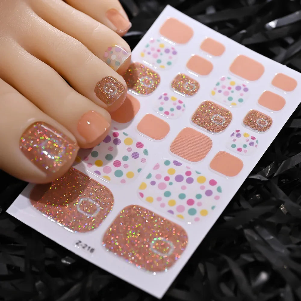 22tips/Sheet Baking Free Daisy Flower Toenail Sticker Full Cover Toe Nail Wraps Glitter Toenail Polish Strips DIY Foot Decals