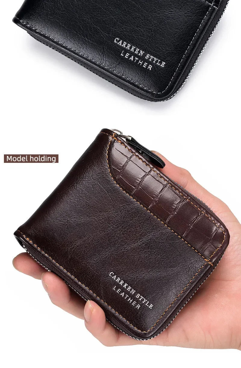 Leather Men's Wallet Luxury Mens Purse Male Zipper Card Holders with Coin Pocket Rfid Wallets Gifts for Men Money Bag
