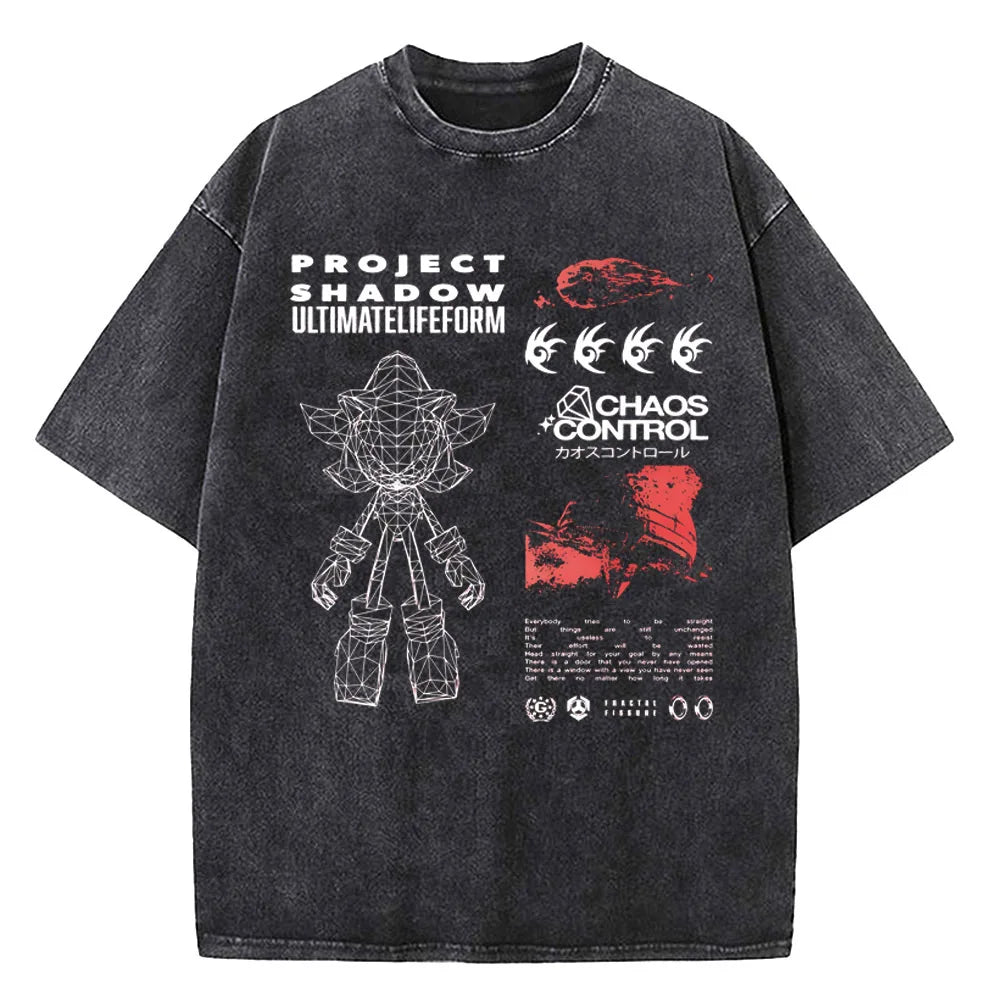 Men's T Shirt Vintage 90s Shadows Hedgehogs Washed T-Shirts Fashion Summer Tees Basic Printed Cotton Clothing Tops Birthday Gift