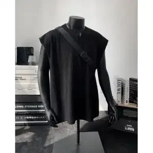 Striped Vest Men's Summer American Sleeveless V-Neck T-Shirt Textured Solid Fitness Sweatshirt