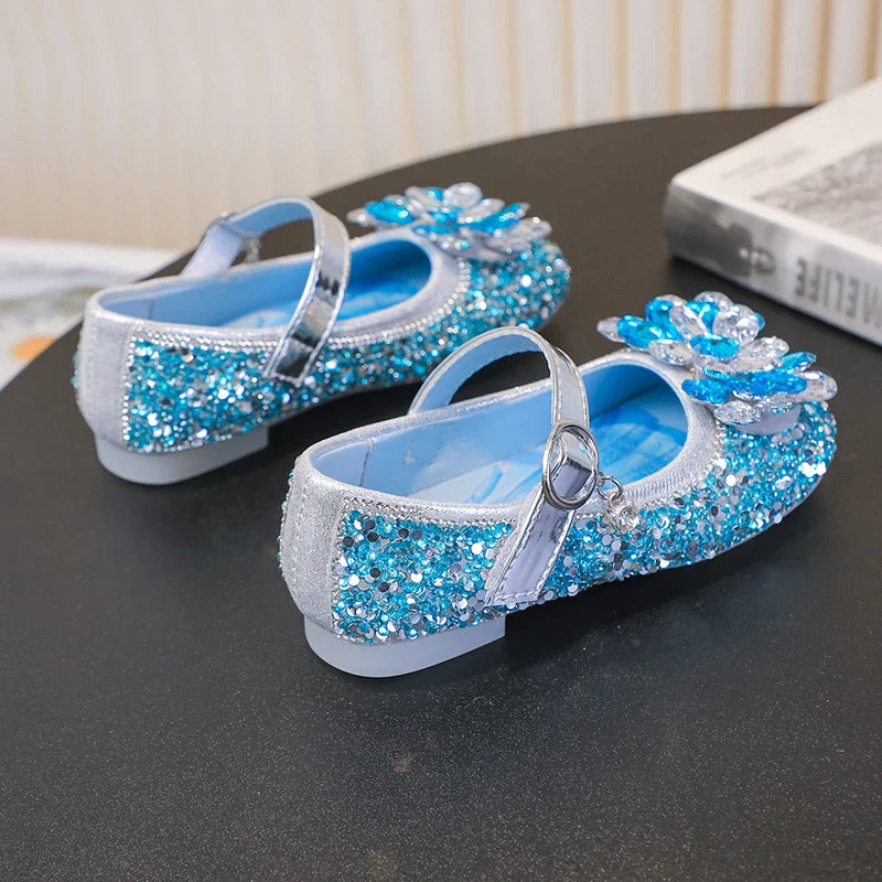 Disney Cartoon Pattern Elsa Princess Crystal Shoes for Girls Fashion New Style Baby Girl Low Heels Sandals Summer Fall Children