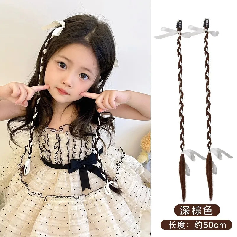 Children's boxing braids, wigs, headband, internet famous hot girls tie their hair, braids, rubber bands, girls' long hair, dirt
