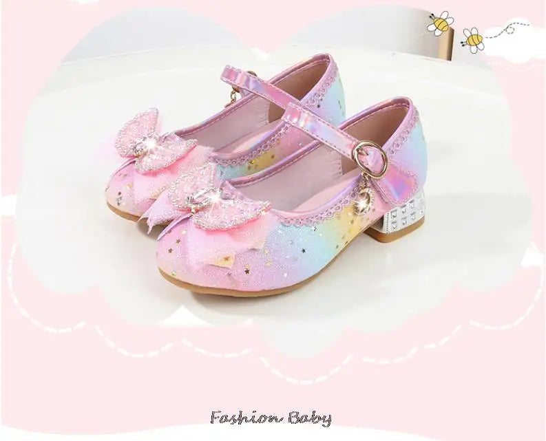 Princess Shoes Children Shoes Round-Toe Soft-Sole Big Girls High Heel Princess Crystal Party Shoes Single Shoes