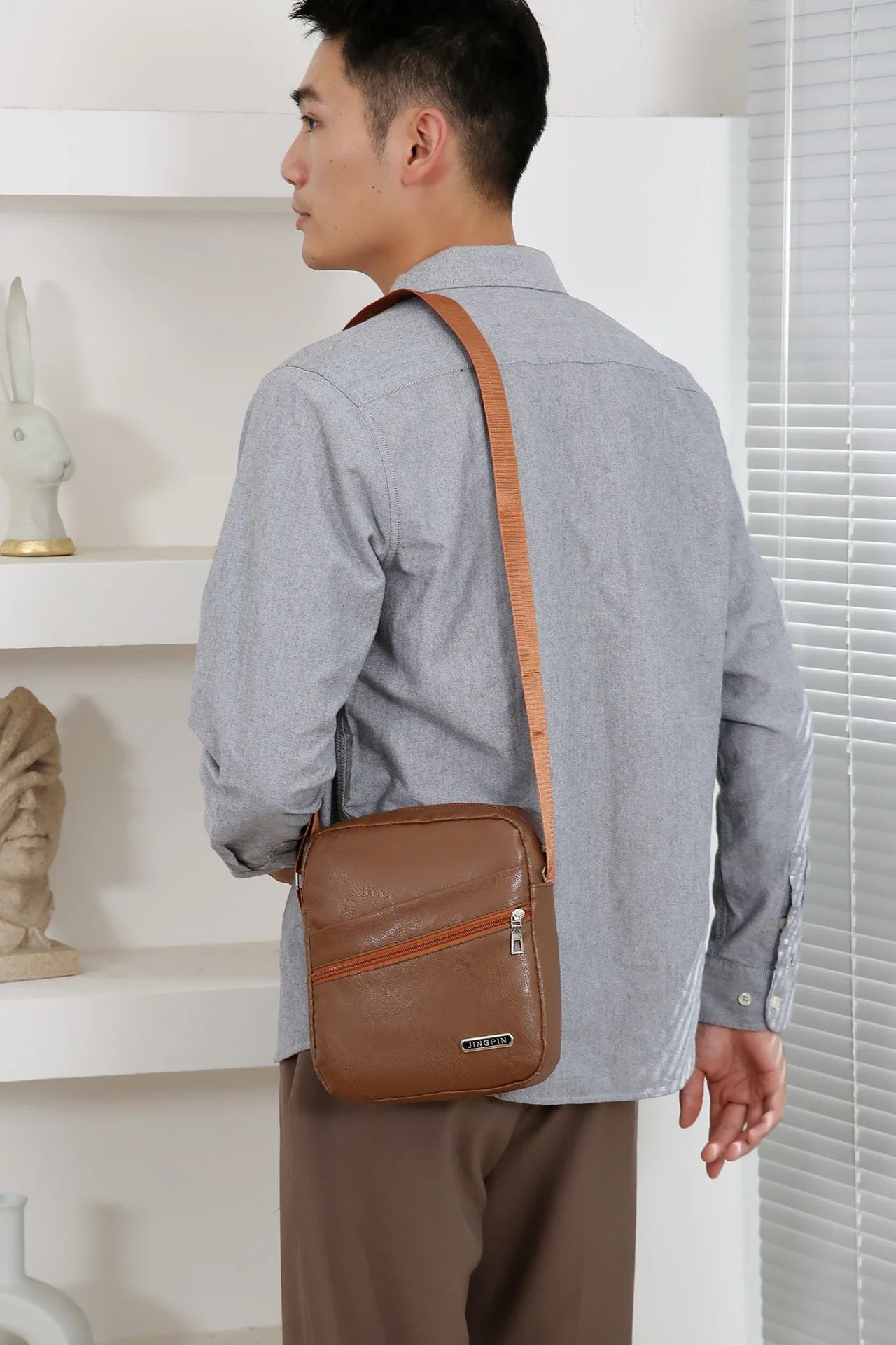 Men‘s PU Shoulder Bag Messenger Bag Casual Waterproof Nylon Zipper Pocket Handbag Fashion Tote Travel Male Crossbody Bags