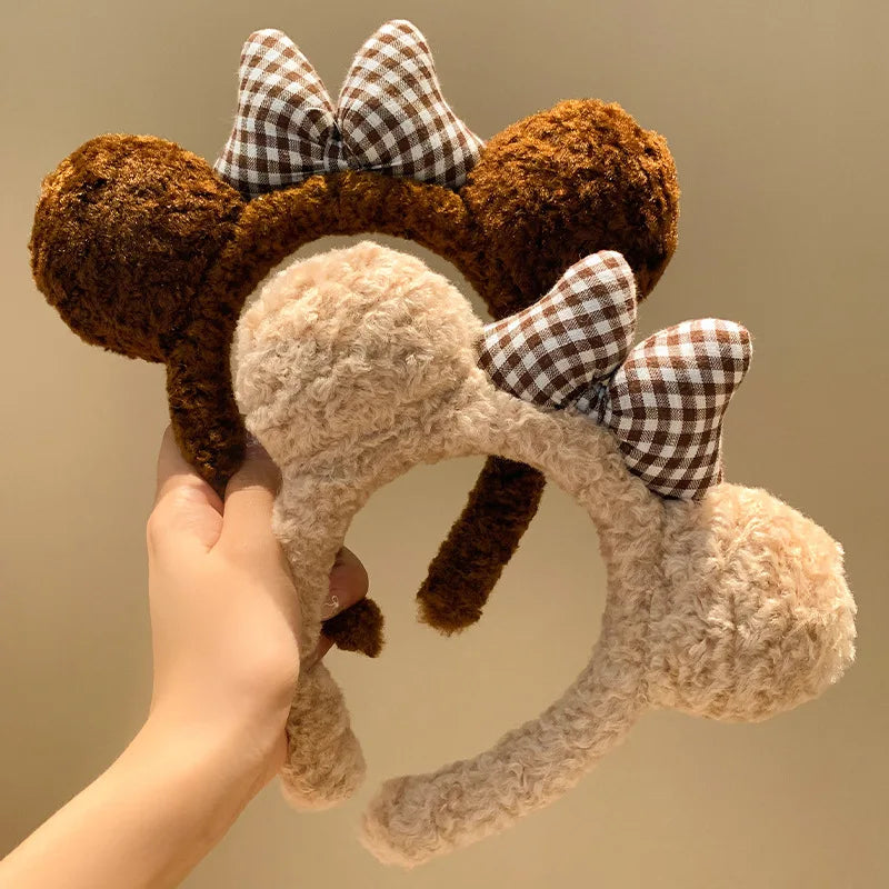 Mickey Mouse Disney Fashion Women Bow Bear Ear Plush Hair Band Cartoon Headband Female Sweet Cute Girls Hairband Hair Accessorie