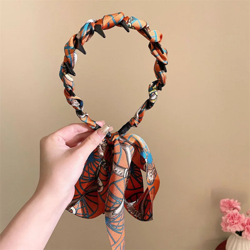 Ribbon Comb Headband, Vintage Wave Headband With Floral Ribbon & Comb - Reversible High Crown Effect Hairband