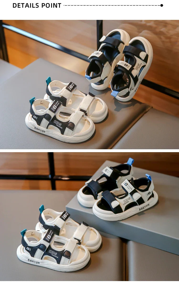 New Hot Sales Black Beige Soft Boys Girls Beach Shoes Casual Non-slip Kids Baby Sports Sandals