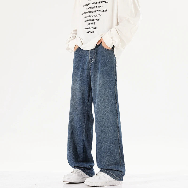 Men's Jeans Summer Thin Style Trendy Fashion 2025 New Boys Casual Versatile Loose Straight Wide-Leg Pants Men's