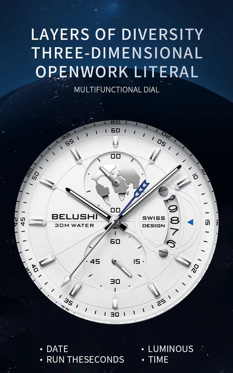 Mens Watches Waterproof Chronograph Sports Watches Men Quartz Wristwatches Brand Luxury Leather Watch For Men Casual Business