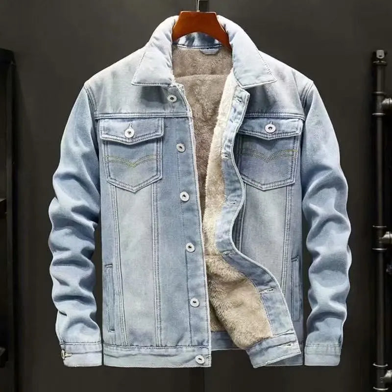 2025 New Men Winter Jean Jackets Outerwear Warm Denim Coats Men Fashion Wool Liner Thicker Winter Denim Jackets Plus Size M-8XL