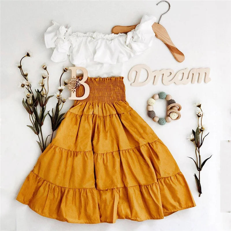 Toddler Kid Baby Girl Clothes Sets Children Outfits Summer Ruffle Off Shoulder Tops Skirts Holiday Clothing