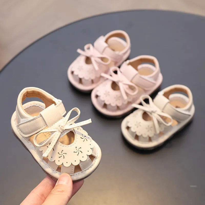 Baby Girl Sandals Summer Infant Shoes Outwear First Walkers Cute Sweet Close-toed Sandals For Girl Pink, Beige