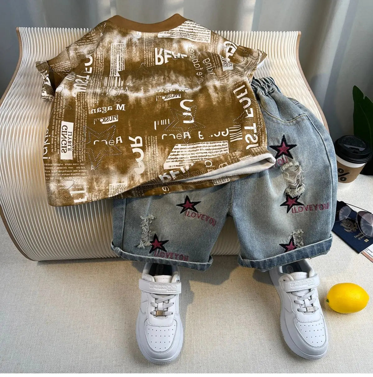 Hot Sale Fashion Baby Boy Suit Summer Clothes Short Sleeve T-shirt Short Jeans 2 Piece Set Kids Outfit Children's Costume