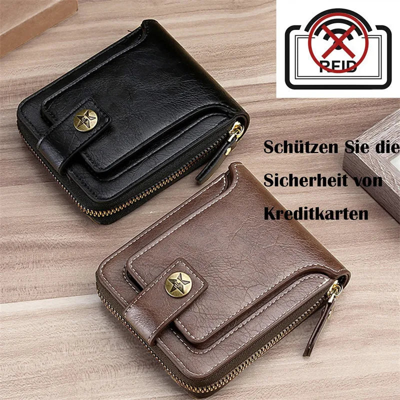 Leather Men’s Wallet Luxury Mens Purse Male Zipper Card Holders with Coin Pocket Rfid Wallets Gifts for Men Money Bag