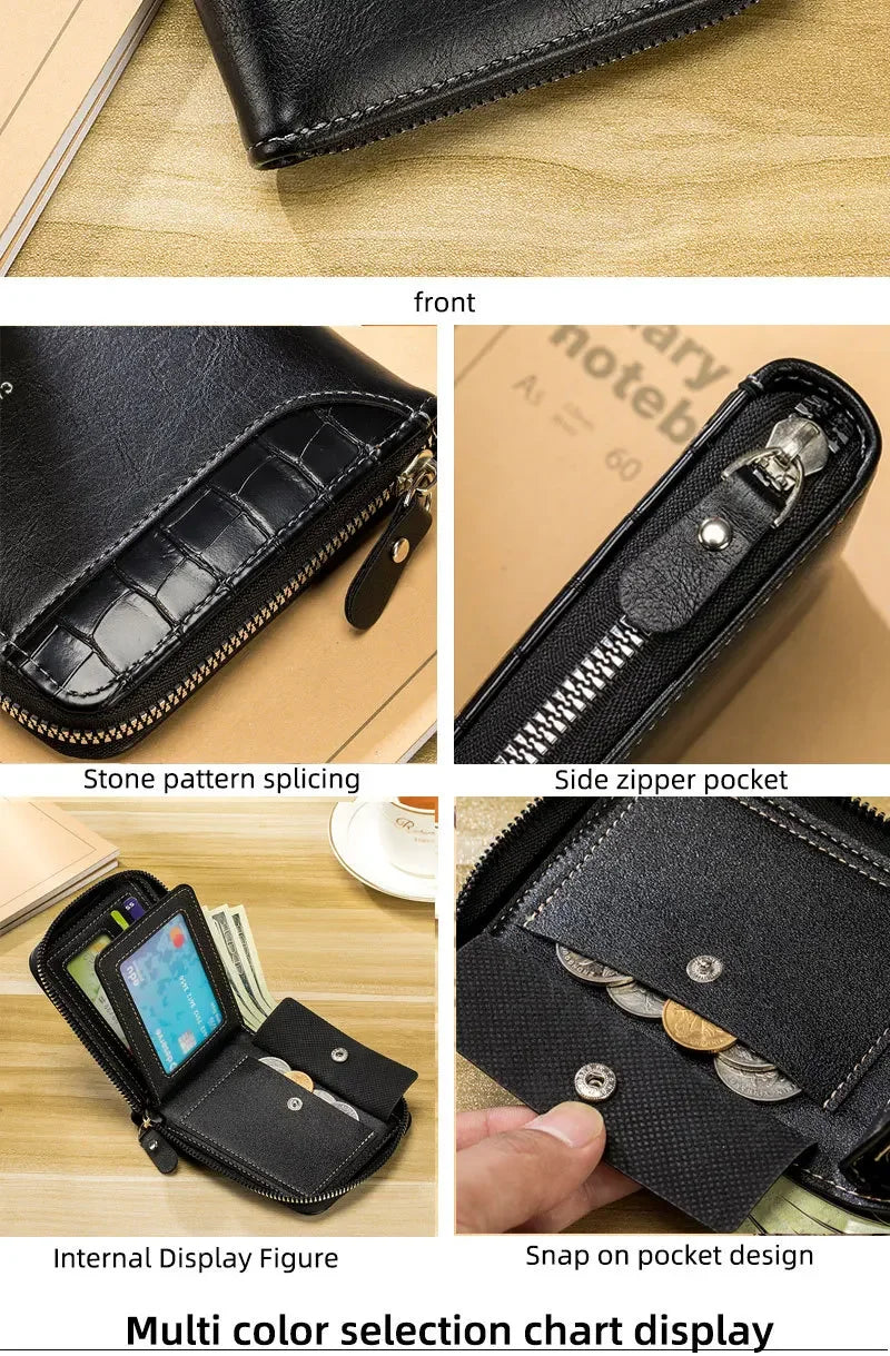 Leather Men's Wallet Luxury Mens Purse Male Zipper Card Holders with Coin Pocket Rfid Wallets Gifts for Men Money Bag
