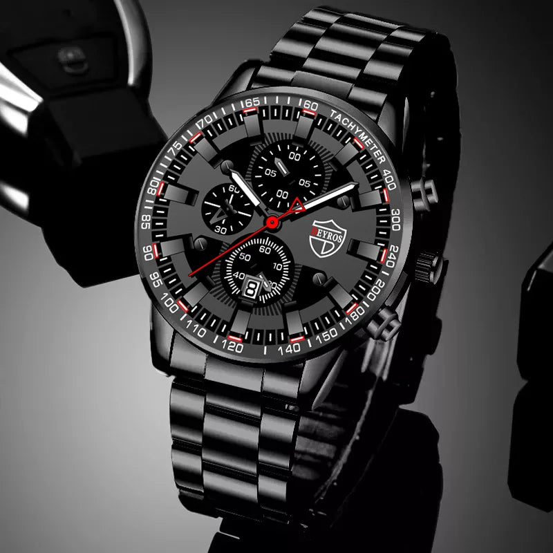 Mens Watches Fashion Luxury Men Black Stainless Steel Quartz Wristwatch Man Business Casual Leather Watch relogio masculino