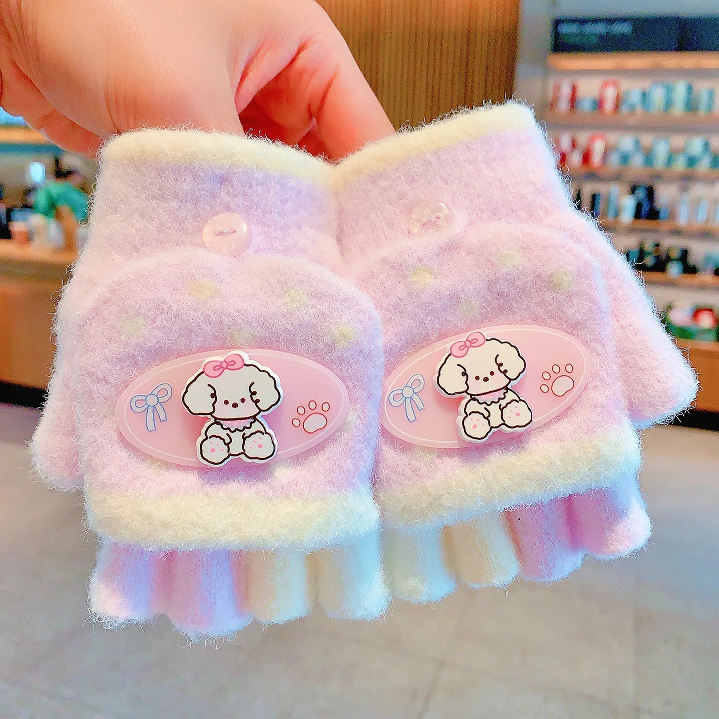 Winter Plush Knitted Cartoon Rabbit Flexible Flip-top Gloves Thicken Warm Cute Gloves For Baby Girls Half Finger Children Gloves