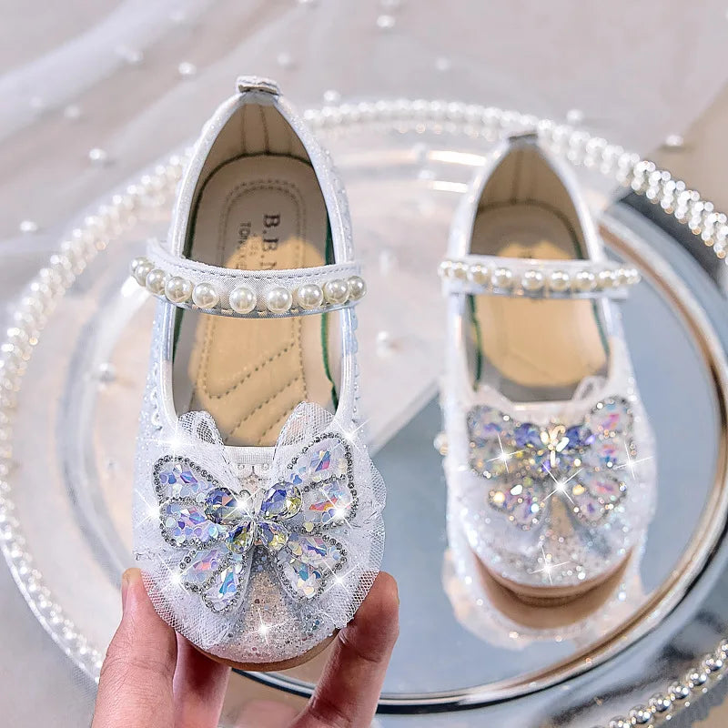 Bowtie Kids Leather Shoe Fashion Causal Sequins Children Causal Wedding Flat Shoes Autumn Girl Princess Shoes