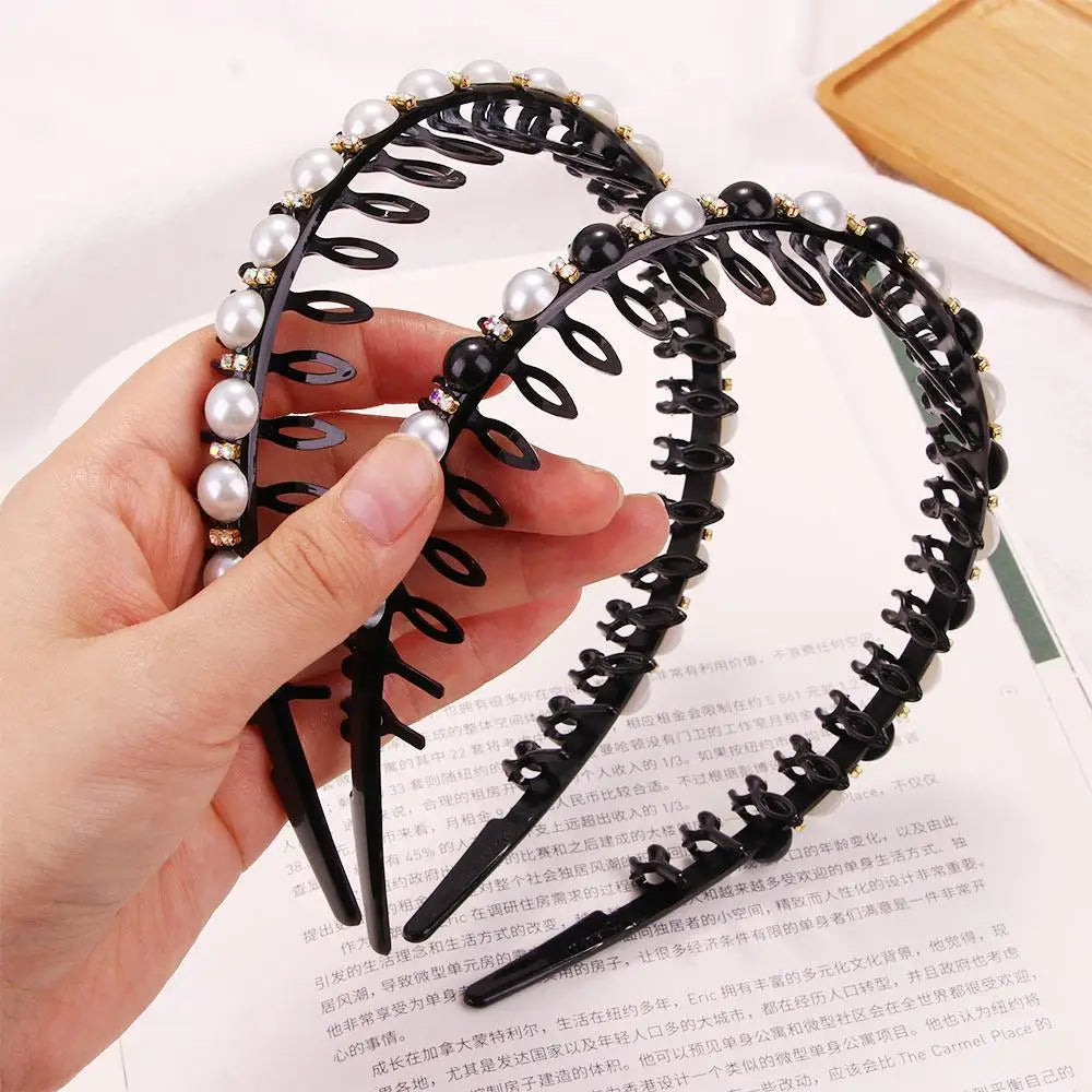 Wild Girls  Non-slip Rhinestone Toothed Pearl Headband Hair Band Hair Accessories Wash Face Hair Hoop