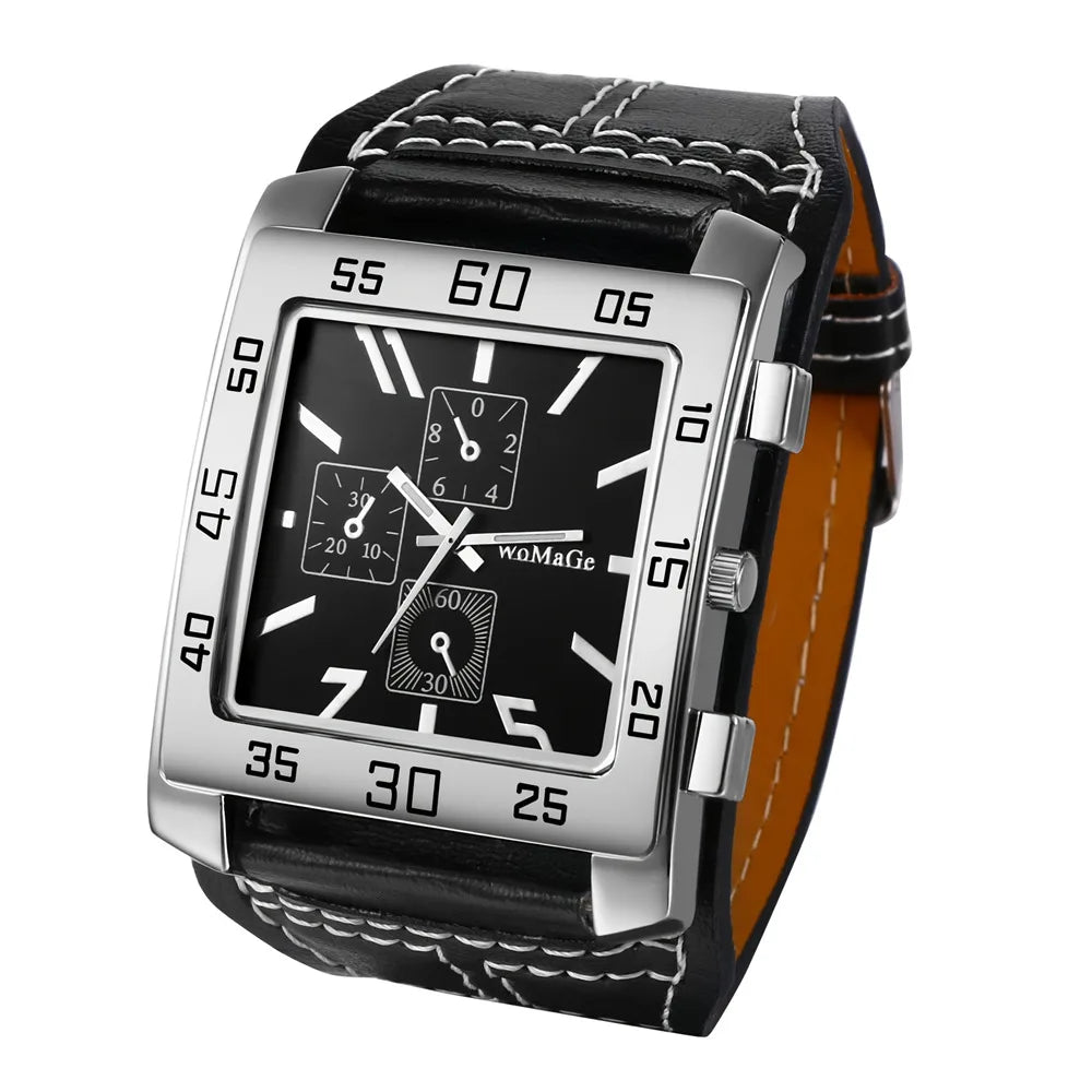 Mens Square Big Size Wristwatch Quartz Leather Strap Watches Masculino Relogio Fashion Elegant Clock Out-door Reloj Hombre saati