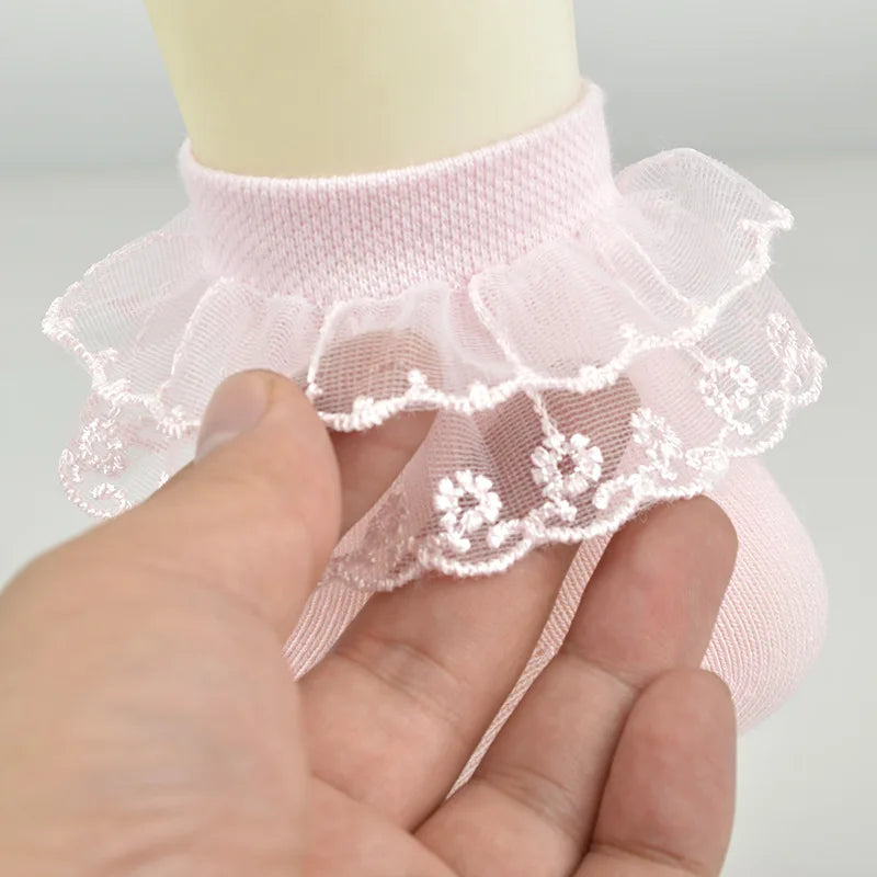 Pairs Cotton Lace Ruffle Princess Mesh Breathable Socks Children Ankle Short Sock White Pink Blue Baby Girls Kids Toddler