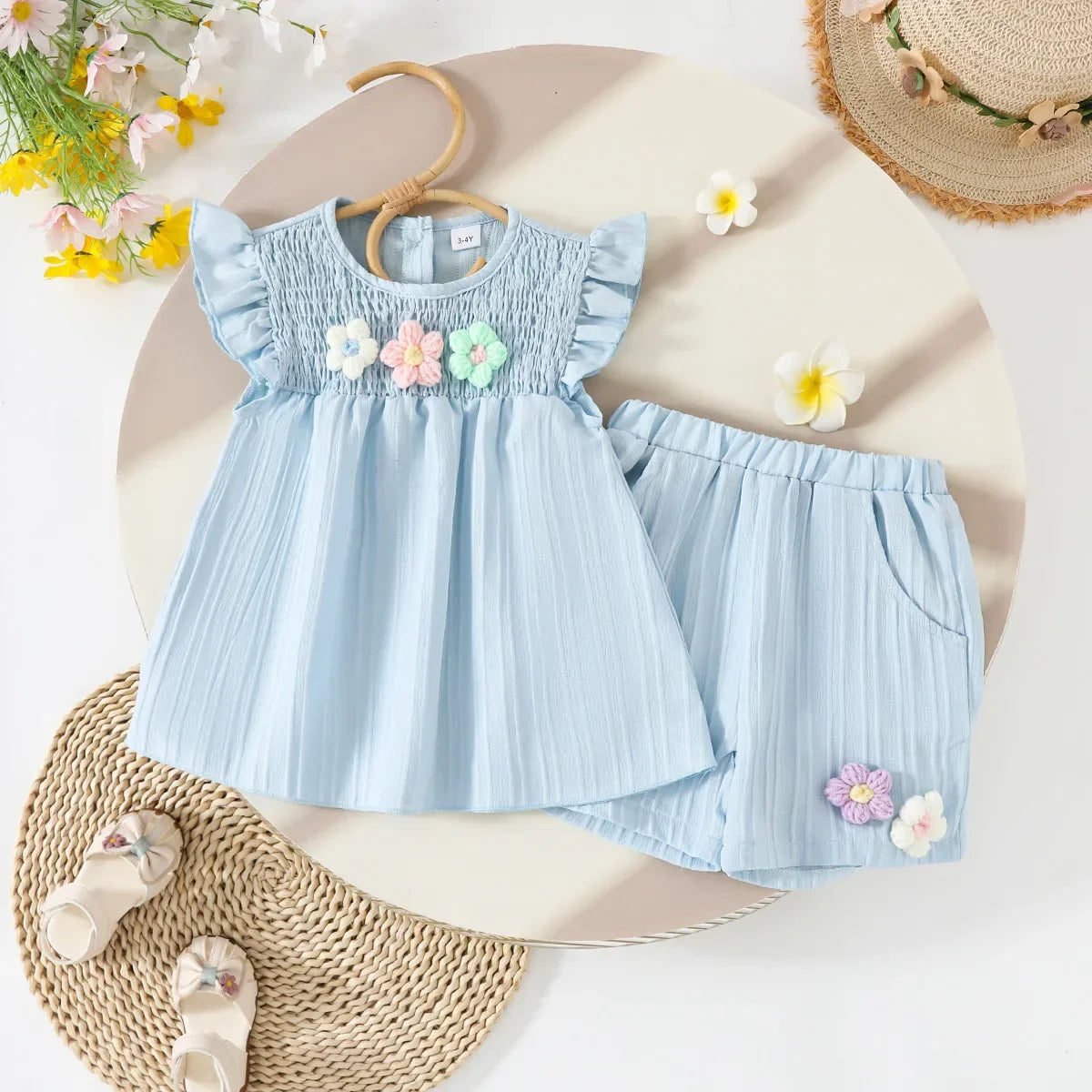 Children's Clothing Sets Small Flower Sleeveless Top + Bow Shorts 2pcs Sets Toddler Girl Clothes Kids Boutique Clothes