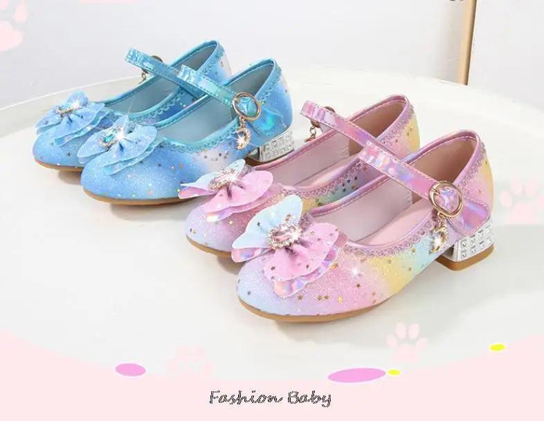 Princess Shoes Children Shoes Round-Toe Soft-Sole Big Girls High Heel Princess Crystal Party Shoes Single Shoes