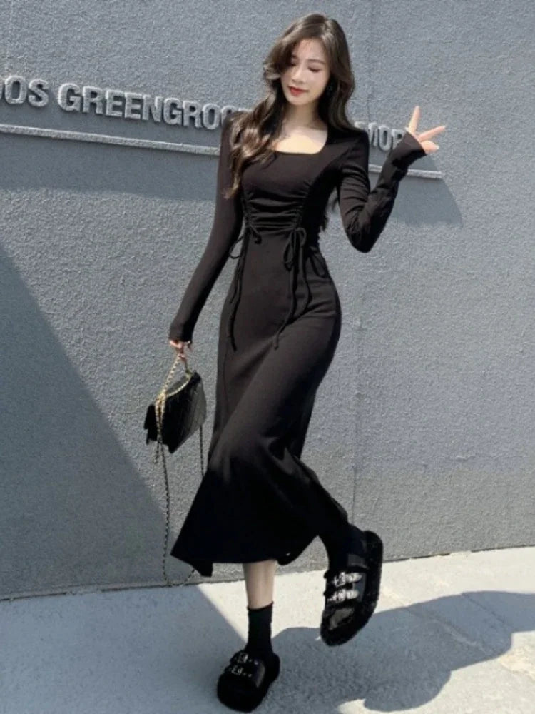 French Style Dresses Women High Waisted  Daily Casual Comfortable Long Sleeve Ladies Mermaid Dress  Autumn Winter Clothes  (Available)