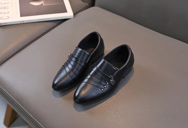 New Kids Shoes for Boys Performance Mary Jane Shoes for Fashion Party Wedding Shows Children Black Slip-on Loafers Leather Shoes