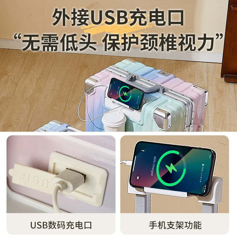 20 inch luggage case, new large capacity suitcase, 24 aluminum frame travel case, durable password box