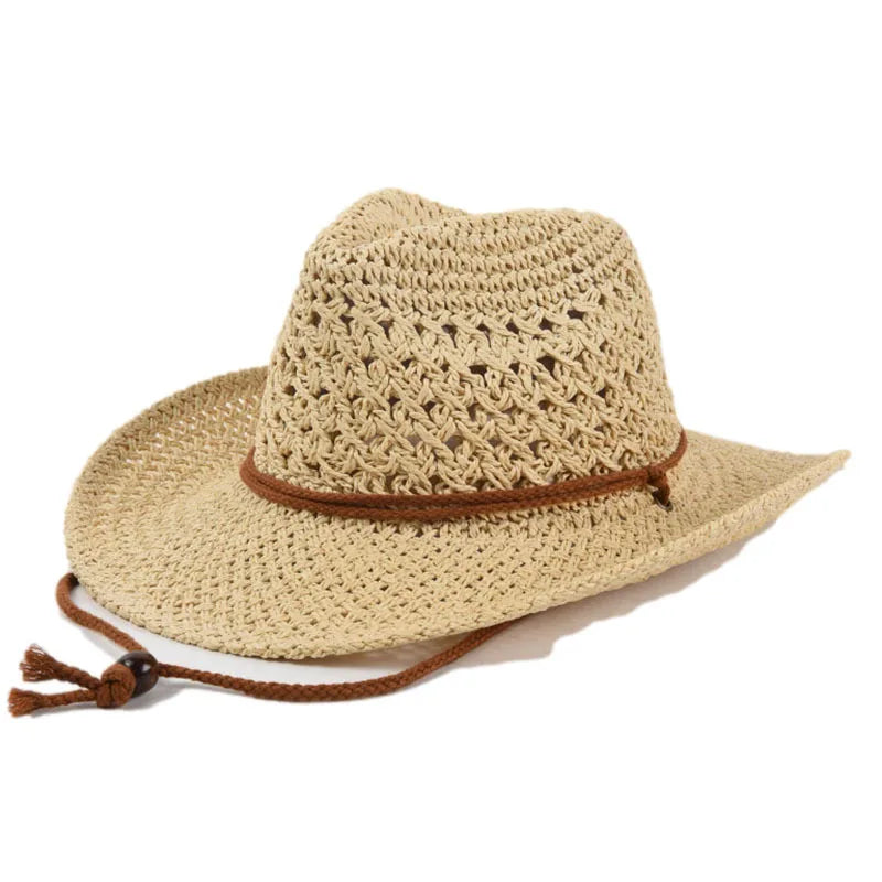 Panama Hat Summer Sun Hats for Women Man Hollow Out Beach Straw Hat for Men UV Protection Cap Chapeau Femme Women's Cowboy Hat