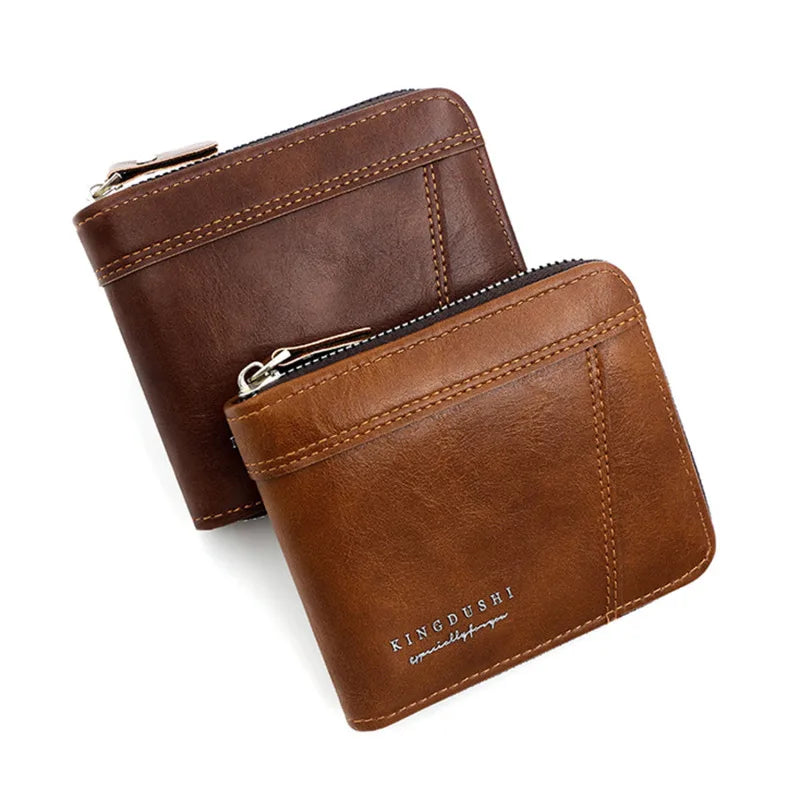 Leather Men’s Wallet Luxury Mens Purse Male Zipper Card Holders with Coin Pocket Rfid Wallets Gifts for Men Money Bag
