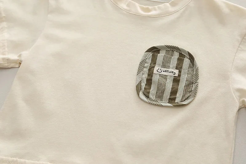 Summer Kid's Clothing Sets Boys' Short Sleeve Outfit Vertical Stripes T-shirt Pants 2Pcs Trendy Children's Costume Stylish
