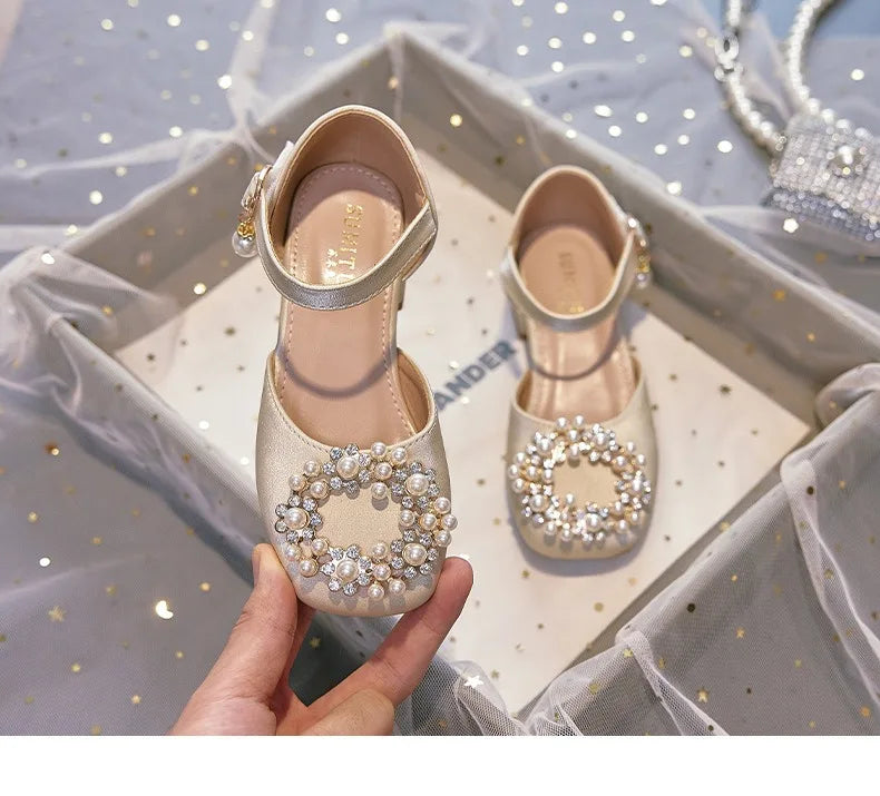 Mary Jane Shoes Kid's Beading Flats Kid's Buckle Ballet Flat Low With Female Children's Shoes Princess Shoes Green Sandals