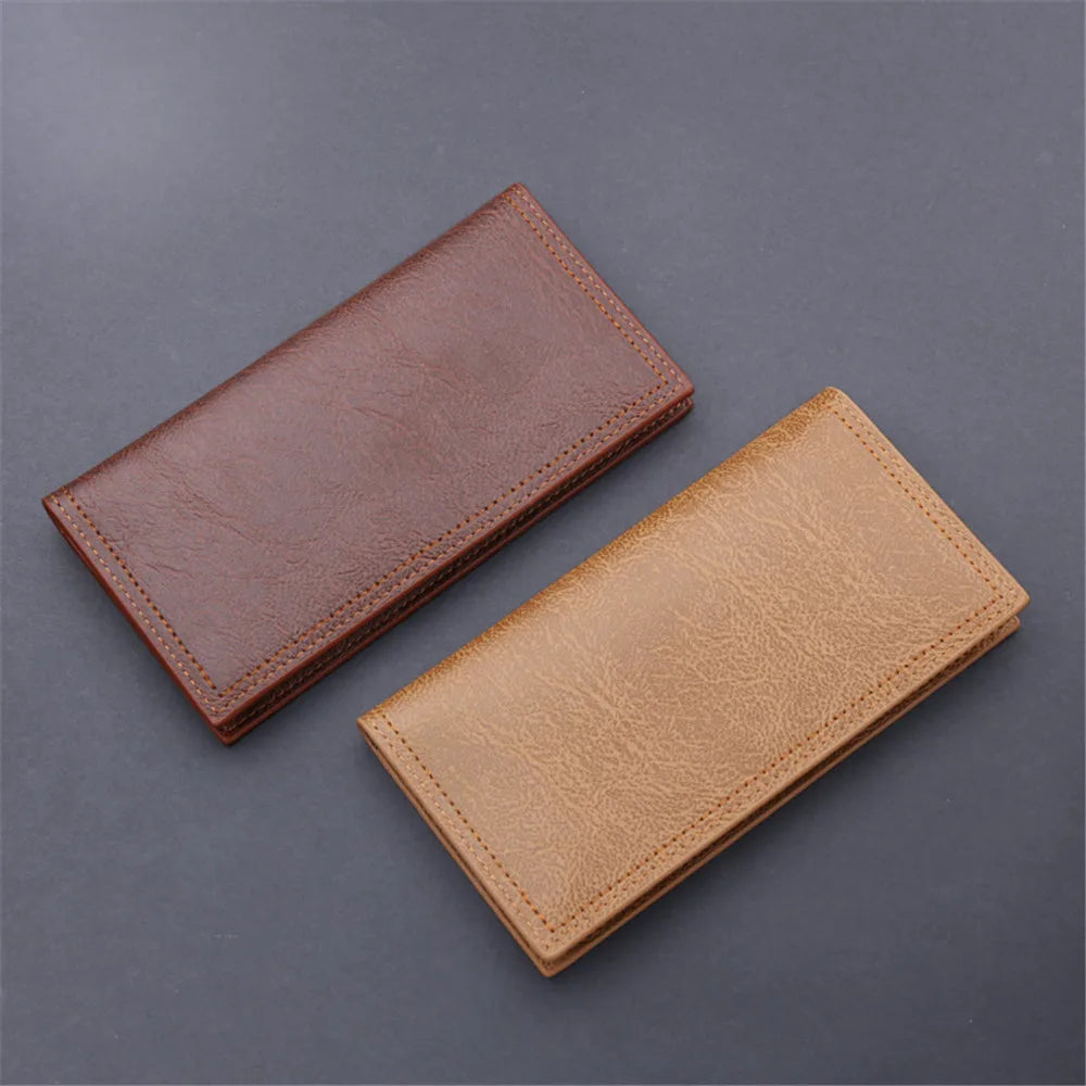 Classic  Men'S Wallet Long Oil Wax Leather Long Wallets Gift Vintage Card Simple Storage Big Money Clip ID Bag Card Holder