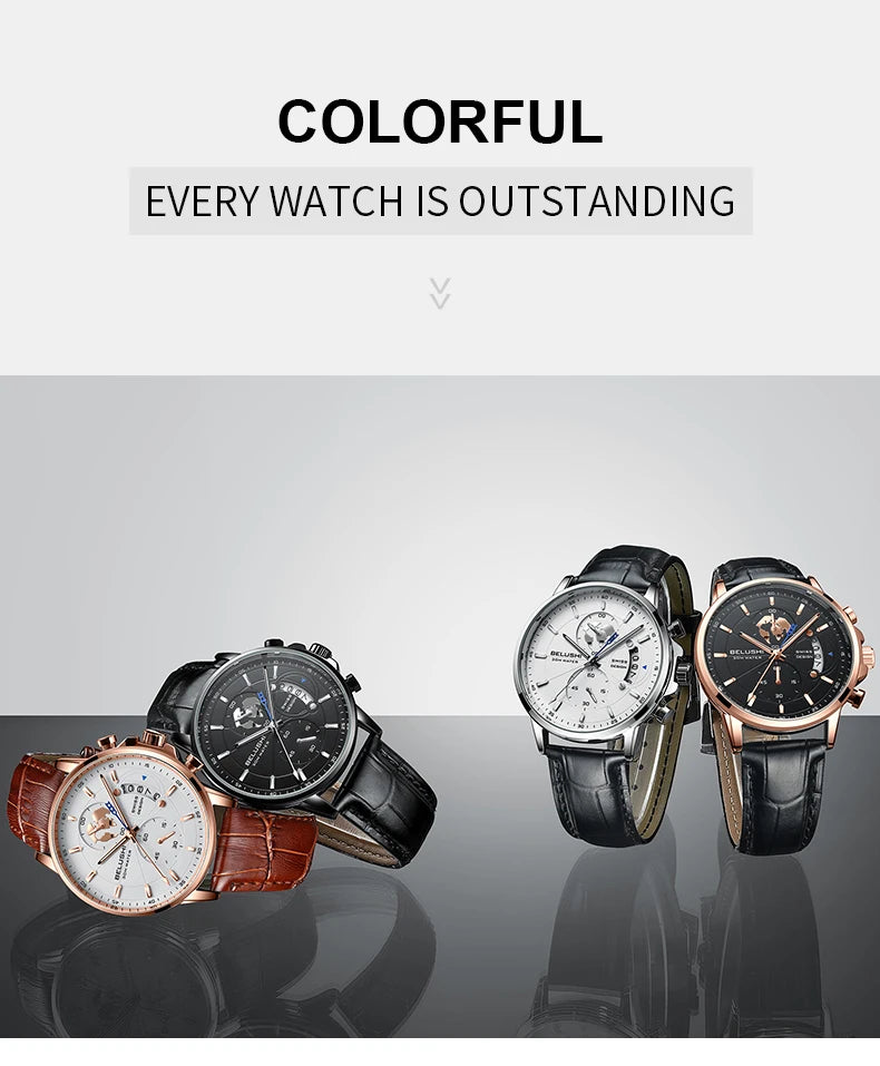 Mens Watches Waterproof Chronograph Sports Watches Men Quartz Wristwatches Brand Luxury Leather Watch For Men Casual Business