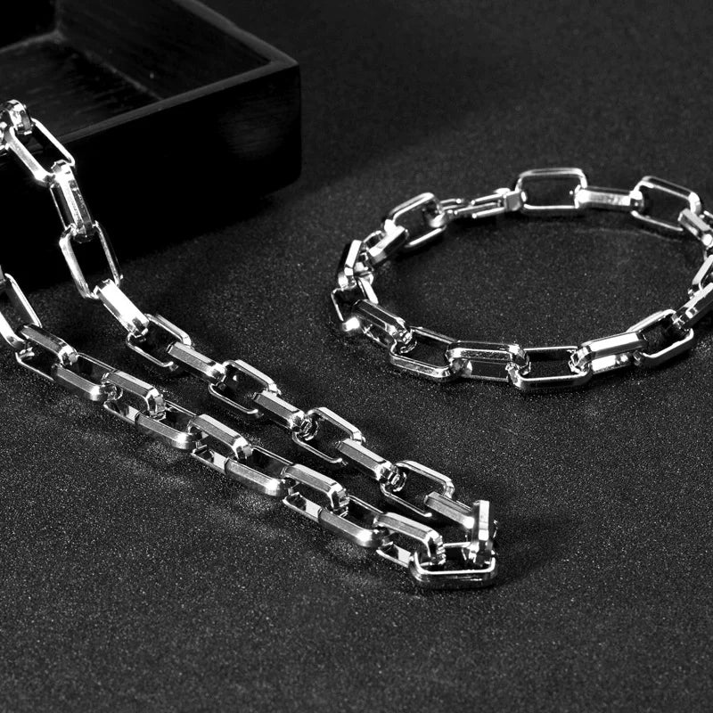 Mens Chunky Heavy Rectangular Chain Necklaces, Hiphop Punk Never Fade Steel Chain Collar Chokers, Men Women Unisex Jewelry