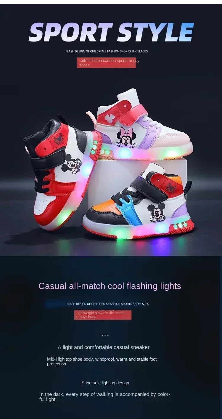 Cute Minnie Mickey Cartoon Led Lighted Shoes for Boys Girls Luminous Shoes Toddler Flash Lights