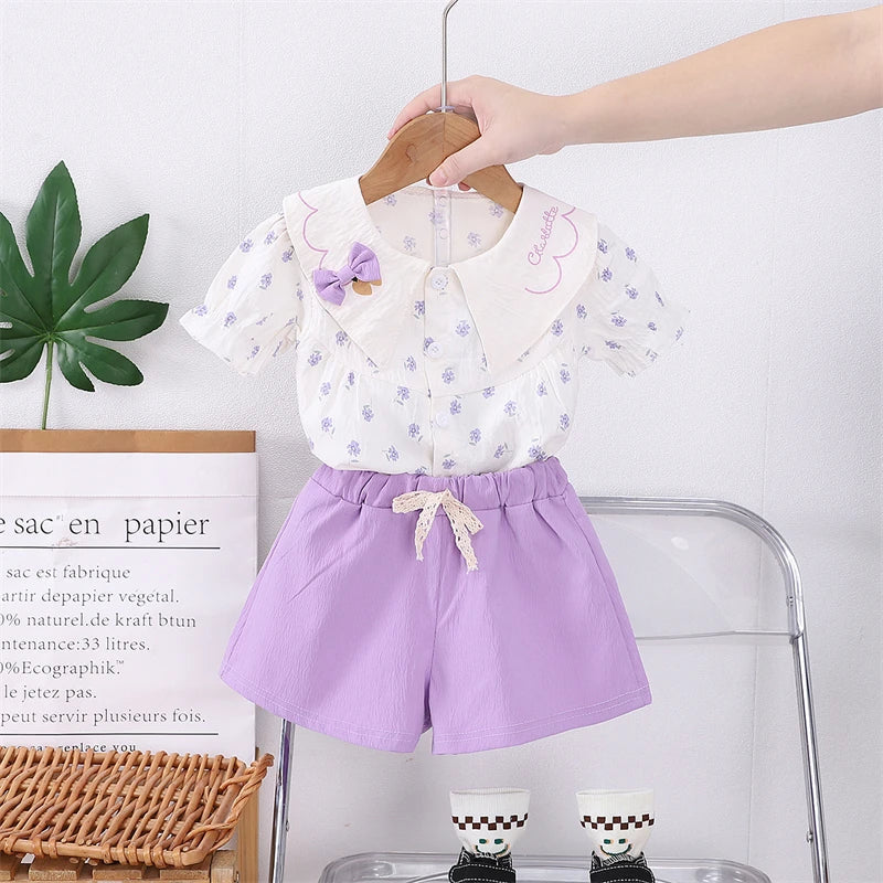 Summer Fashion Baby Clothes Suit Children Short Sleeved Flower Shirt Shorts 2Pcs/Sets Kids Girls Clothing Infant Casual Costume