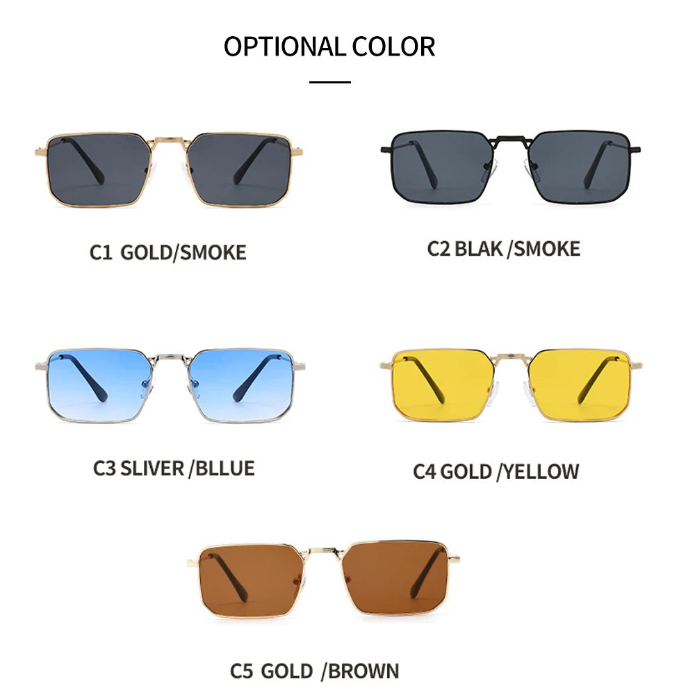 Men Brand Square  Driving Sunglasses Metal Narrow Frame Luxury Design Sun Glasses Women Anti UV400 Vintage Driving Sunglasses