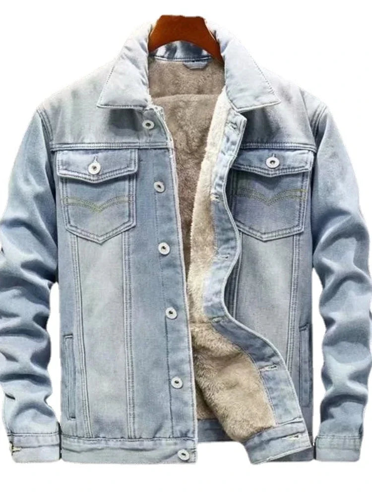 2025 New Men Winter Jean Jackets Outerwear Warm Denim Coats Men Fashion Wool Liner Thicker Winter Denim Jackets Plus Size M-8XL