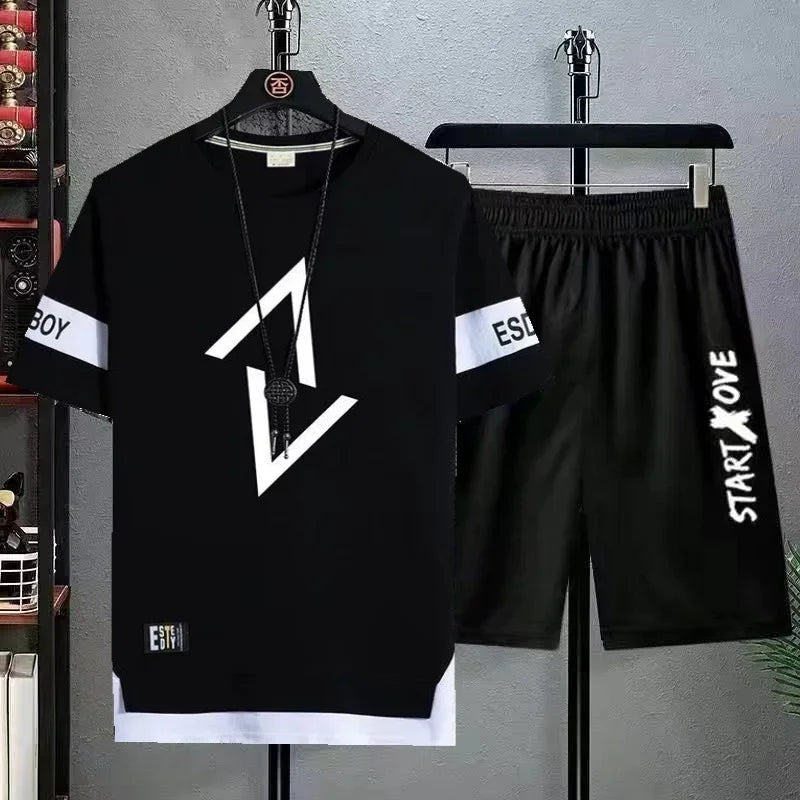 Summer set short sleeved t-shirt for men, paired with cool and trendy shorts for couples, and half sleeved clothes for teenagers (Available)