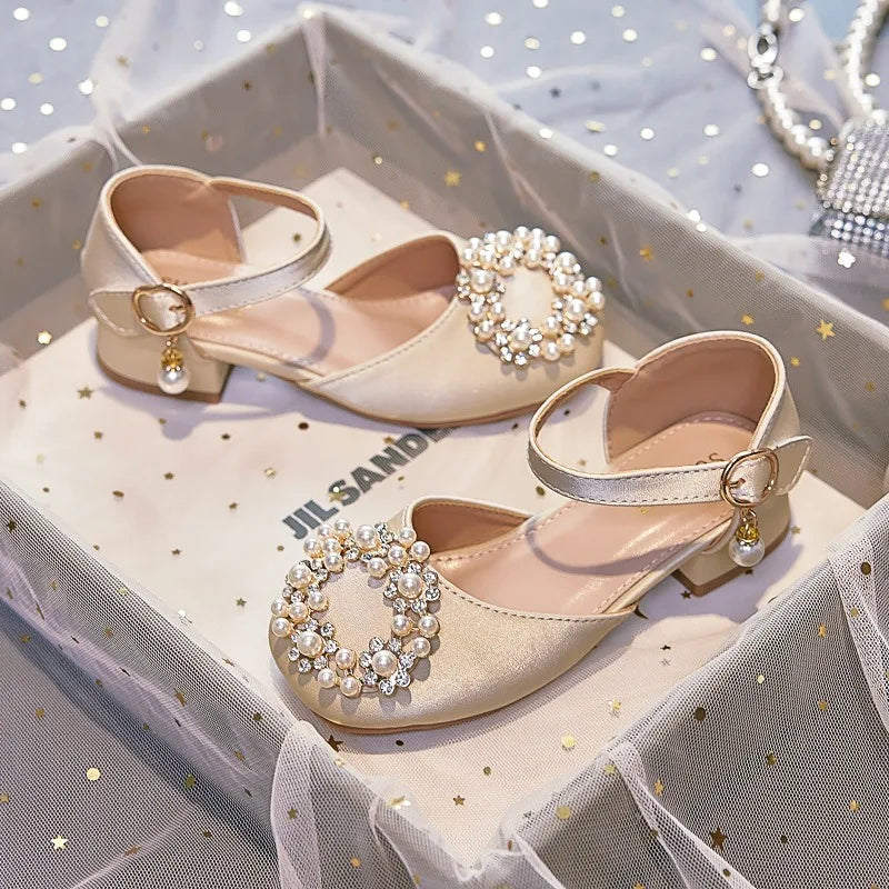Mary Jane Shoes Kid's Beading Flats Kid's Buckle Ballet Flat Low With Female Children's Shoes Princess Shoes Green Sandals