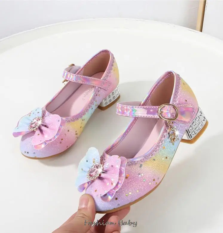 Princess Shoes Children Shoes Round-Toe Soft-Sole Big Girls High Heel Princess Crystal Party Shoes Single Shoes